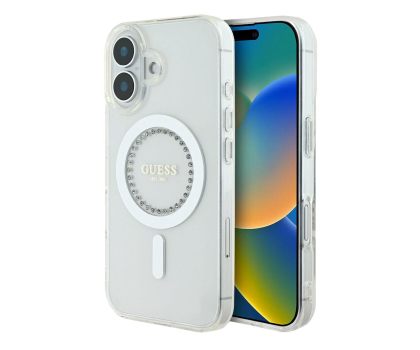 Etui / obudowa na smartfona Guess IML Rhinestones do iPhone 16 biały